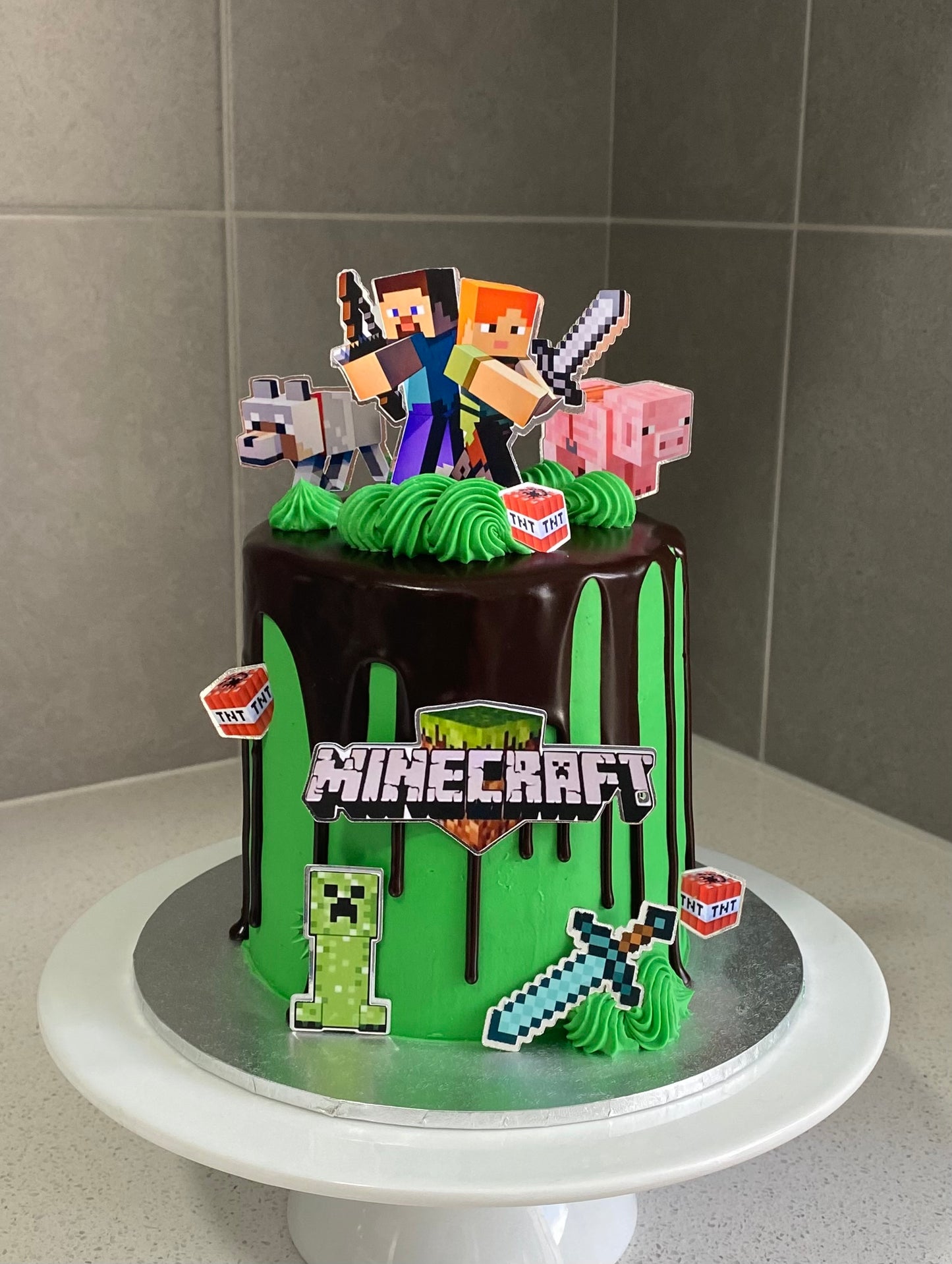 non edible topper minecraft cake