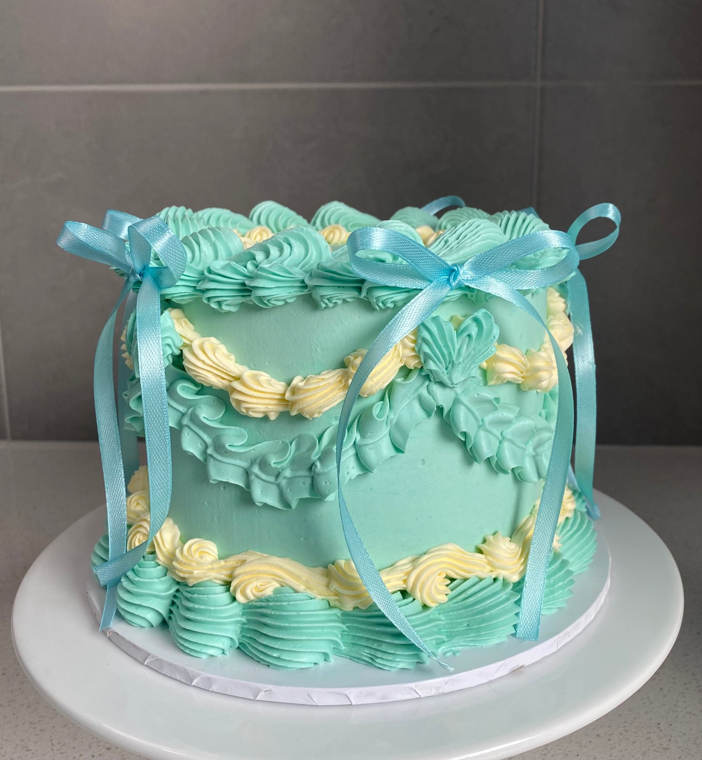 Baby Mint Blue Vintage Cake