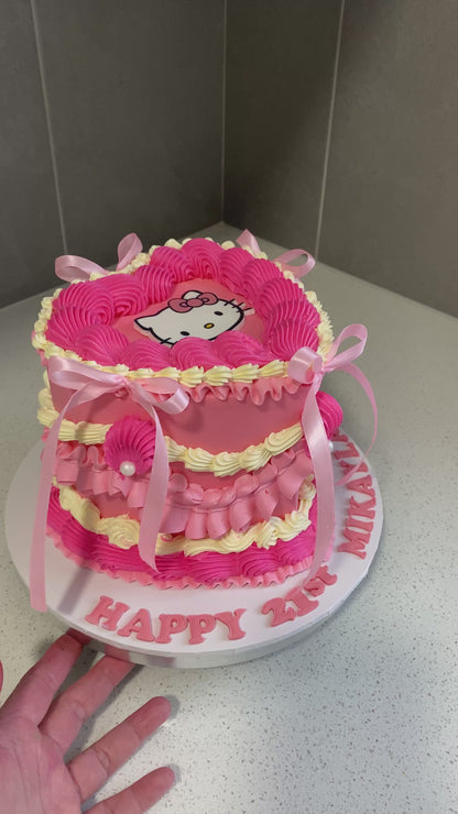 Pink and White Hello Kitty Vintage Cake